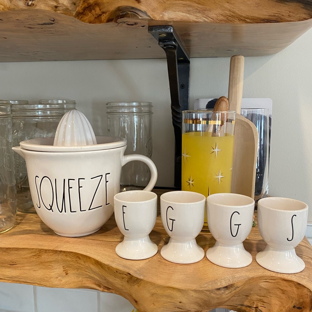 Set of Rae Dunn Juicer and Egg Cups